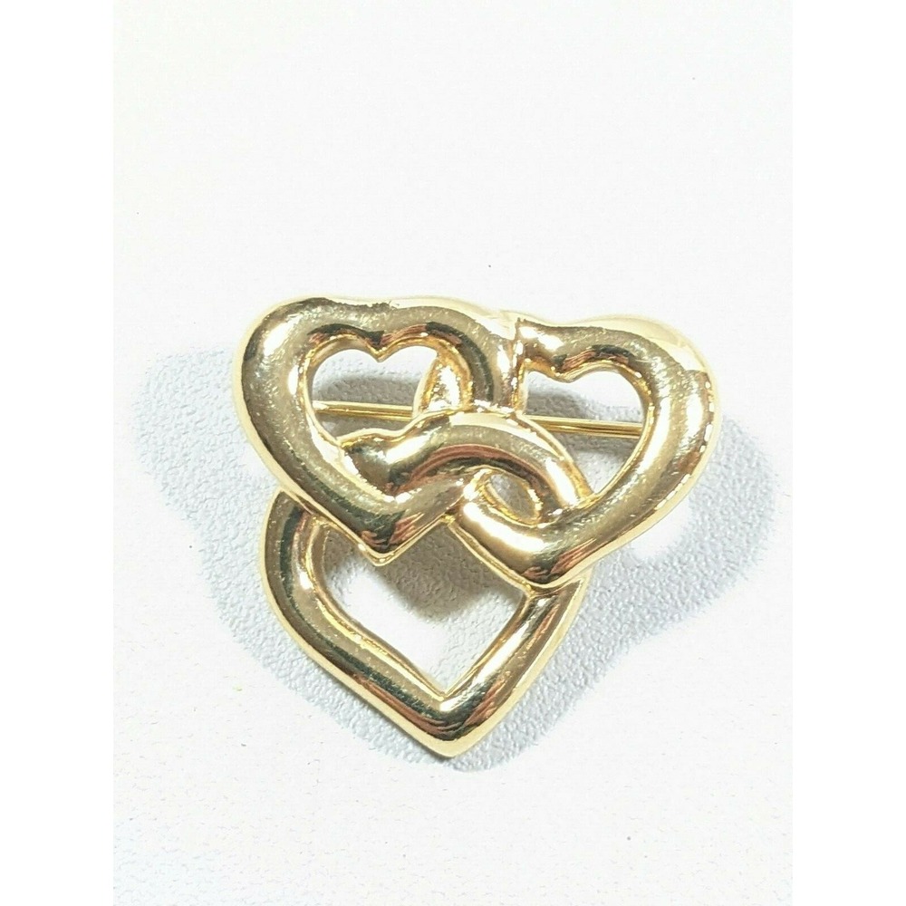 Vintage Monet Gold Tone Open Triple Heart Small Pin Romantic Signed Style
